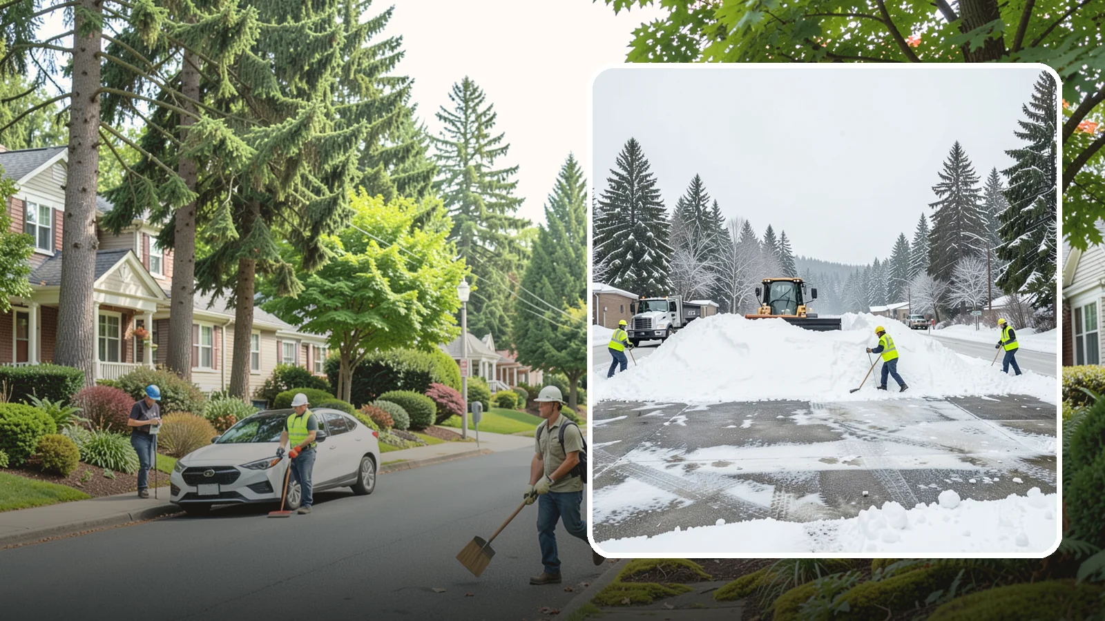 Snow Berm Removal in Beaux Arts Village, King County, WA - We remove the hard snow berms left along lot edges, curbs, and entrances by repeated plowing.