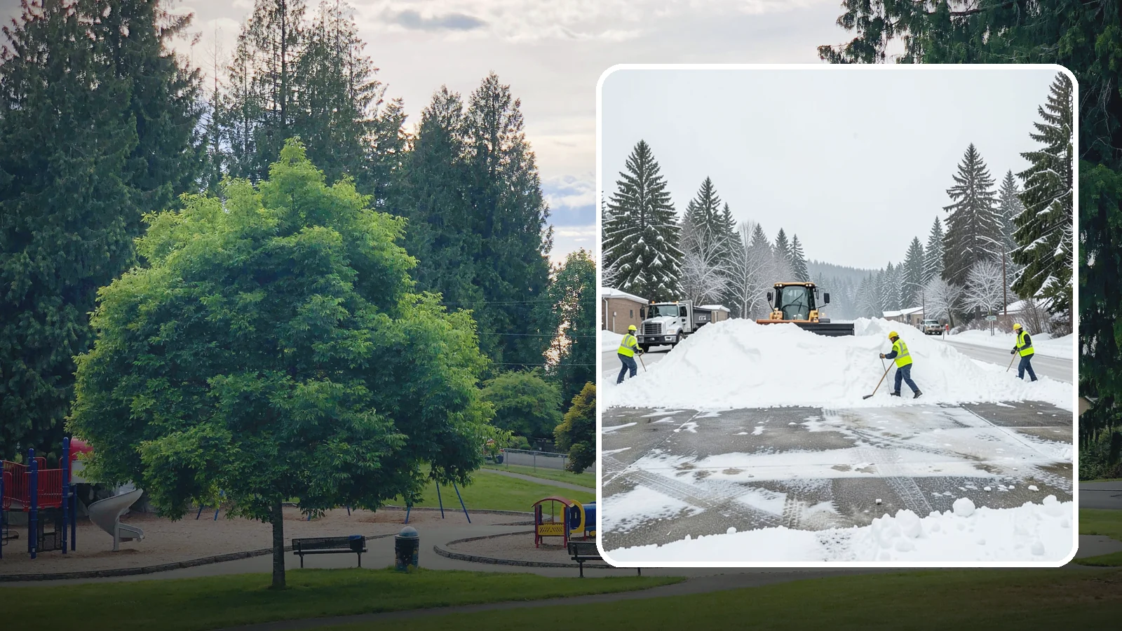 Snow Berm Removal in Bonney Lake, Pierce County, WA - We remove the hard snow berms left along lot edges, curbs, and entrances by repeated plowing.