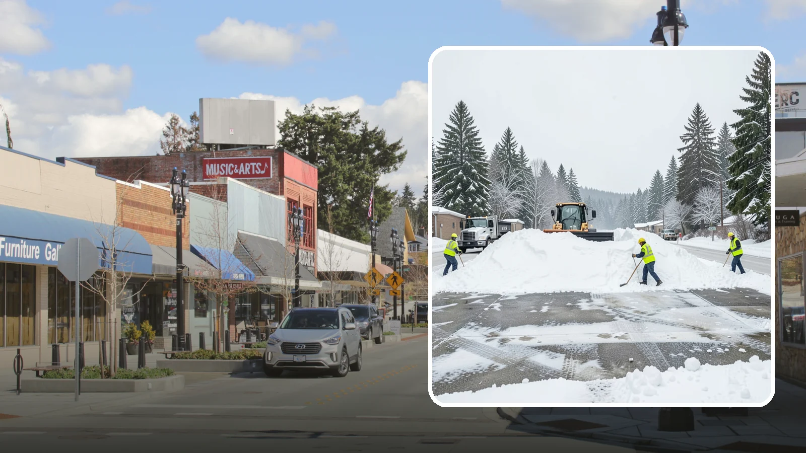 Snow Berm Removal in Bothell, King County, WA - We remove the hard snow berms left along lot edges, curbs, and entrances by repeated plowing.