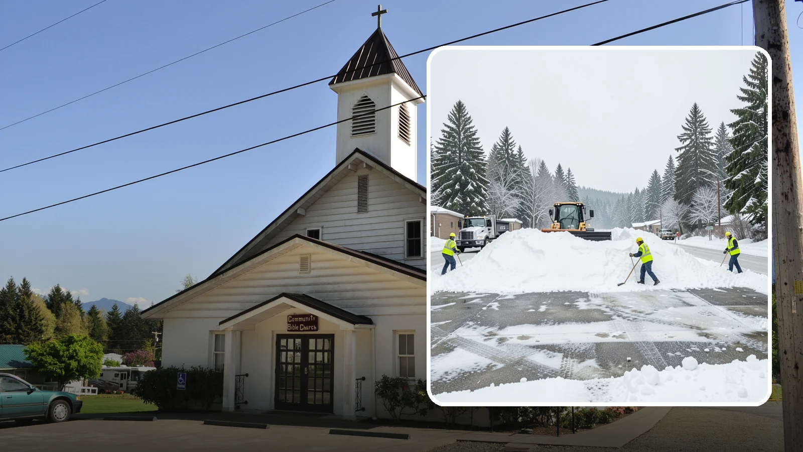 Snow Berm Removal in Concrete, Skagit County, WA - We remove the hard snow berms left along lot edges, curbs, and entrances by repeated plowing.