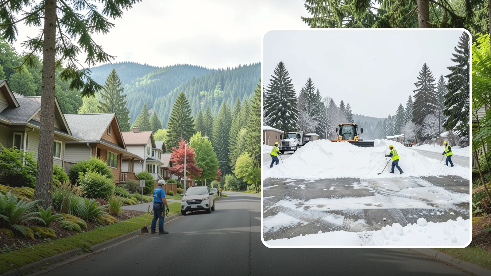 Snow Berm Removal in Darrington, Snohomish County, WA - We remove the hard snow berms left along lot edges, curbs, and entrances by repeated plowing.