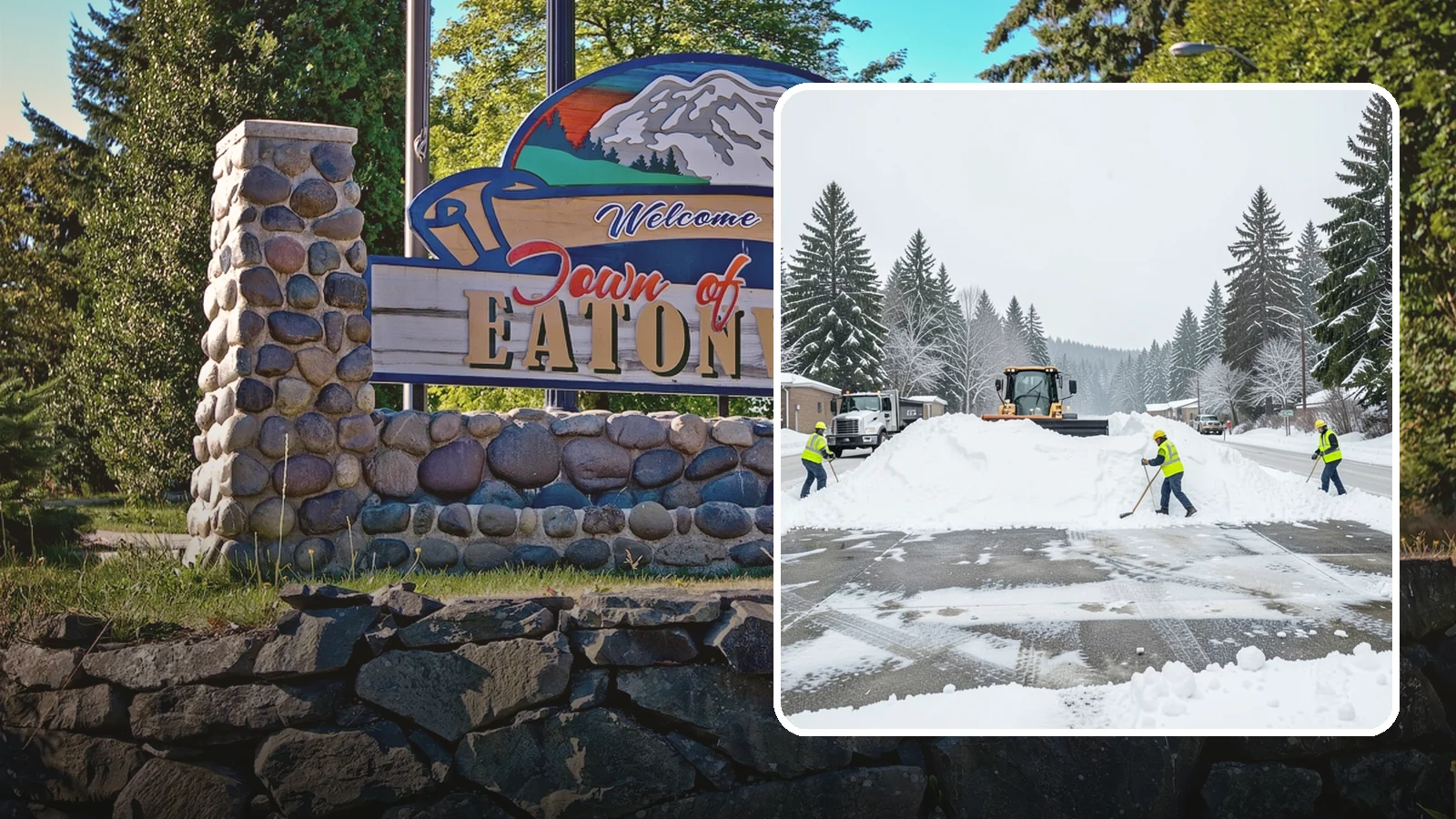 Snow Berm Removal in Eatonville, Pierce County, WA - We remove the hard snow berms left along lot edges, curbs, and entrances by repeated plowing.