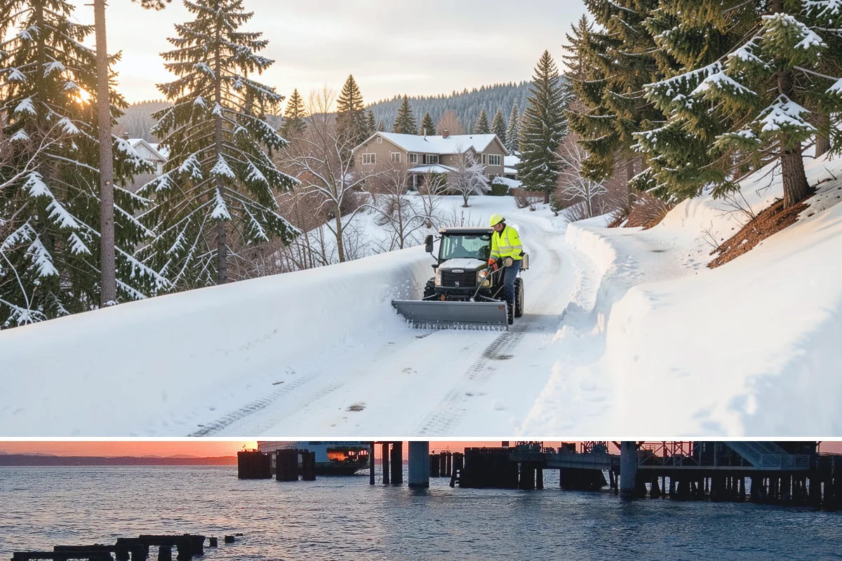 Snow Berm Removal in Edmonds, Snohomish County, WA - Snow berm removal is needed later in winter once repeated plowing has compacted edge piles into hardened ridges.