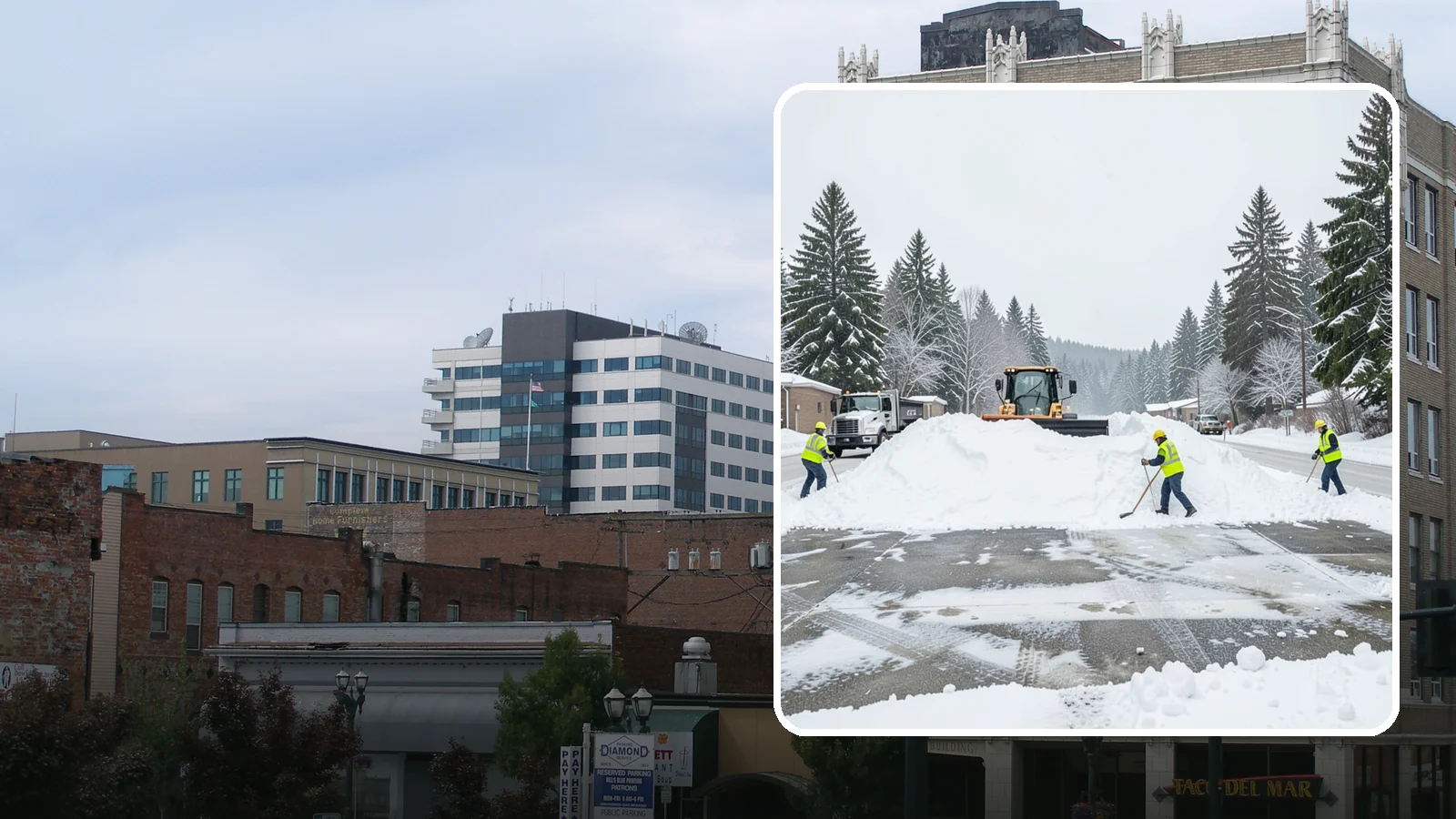 Snow Berm Removal in Everett, Snohomish County, WA - We remove the hard snow berms left along lot edges, curbs, and entrances by repeated plowing.