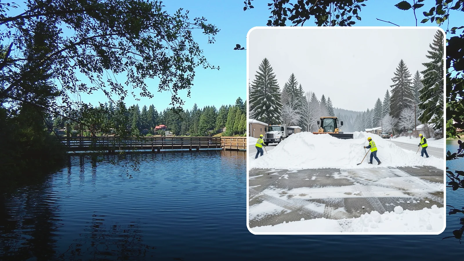 Snow Berm Removal in Federal Way, King County, WA - We remove the hard snow berms left along lot edges, curbs, and entrances by repeated plowing.