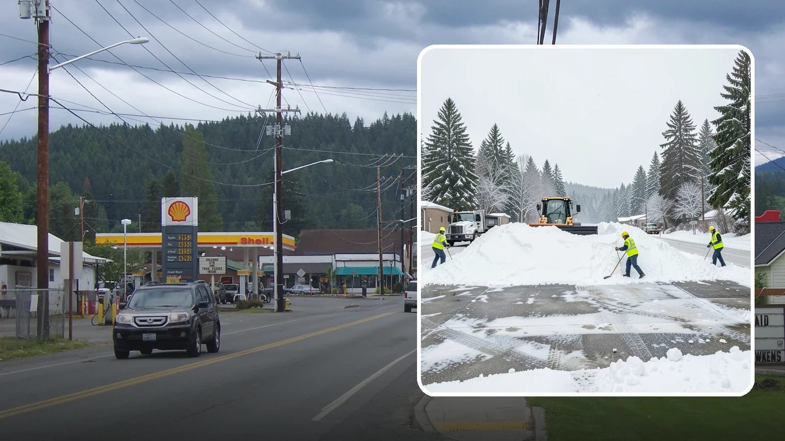 Snow Berm Removal in Granite Falls, Snohomish County, WA - We remove the hard snow berms left along lot edges, curbs, and entrances by repeated plowing.