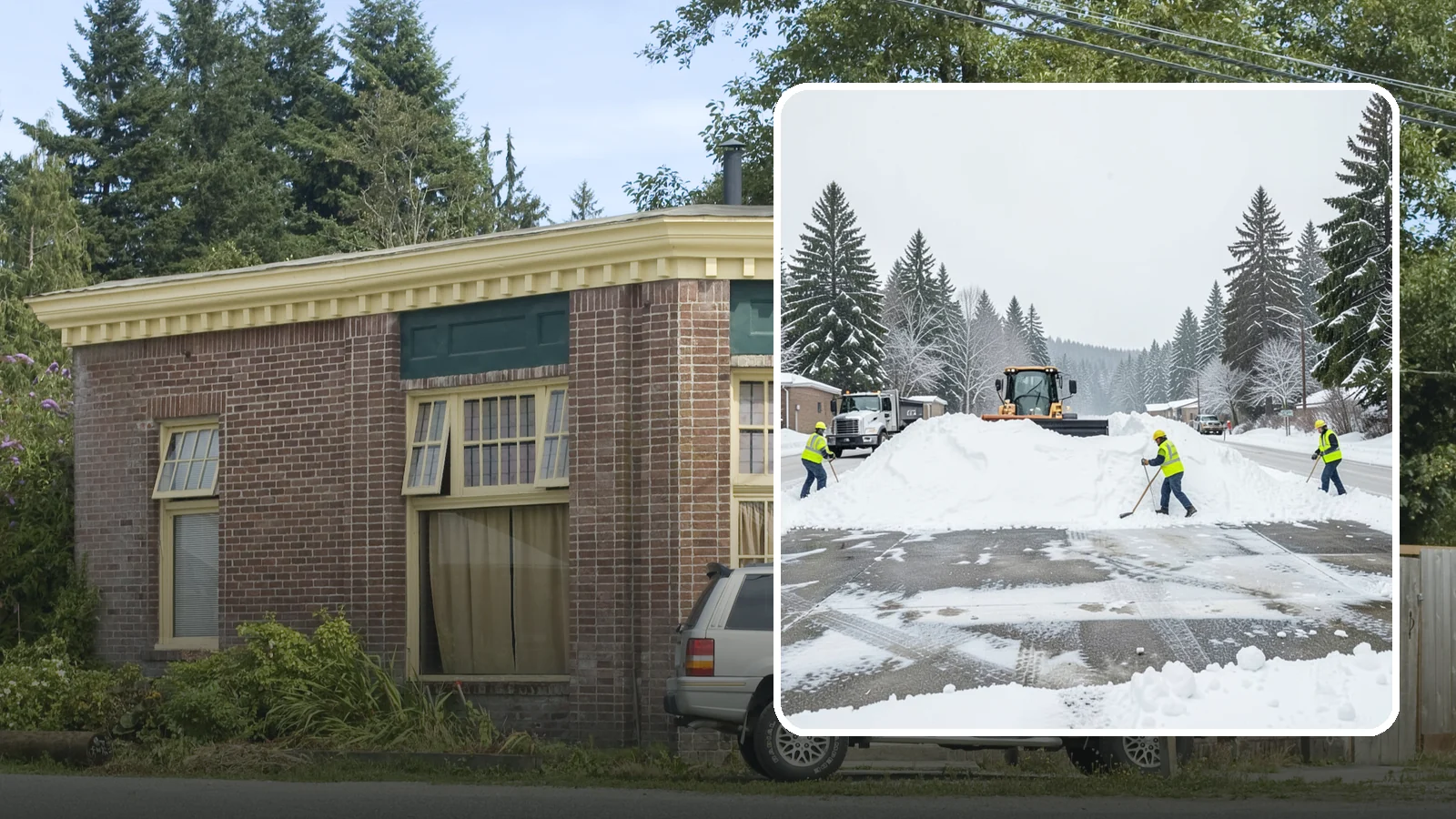 Snow Berm Removal in Hamilton, Skagit County, WA - We remove the hard snow berms left along lot edges, curbs, and entrances by repeated plowing.