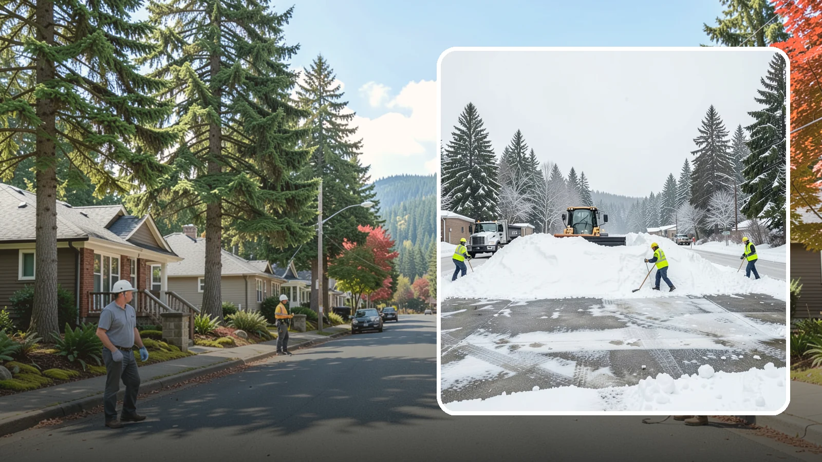 Snow Berm Removal in Hunts Point, King County, WA - We remove the hard snow berms left along lot edges, curbs, and entrances by repeated plowing.