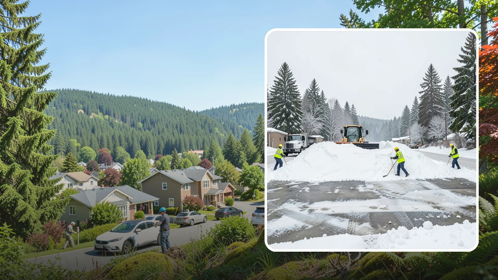 Snow Berm Removal in Index, Snohomish County, WA - We remove the hard snow berms left along lot edges, curbs, and entrances by repeated plowing.
