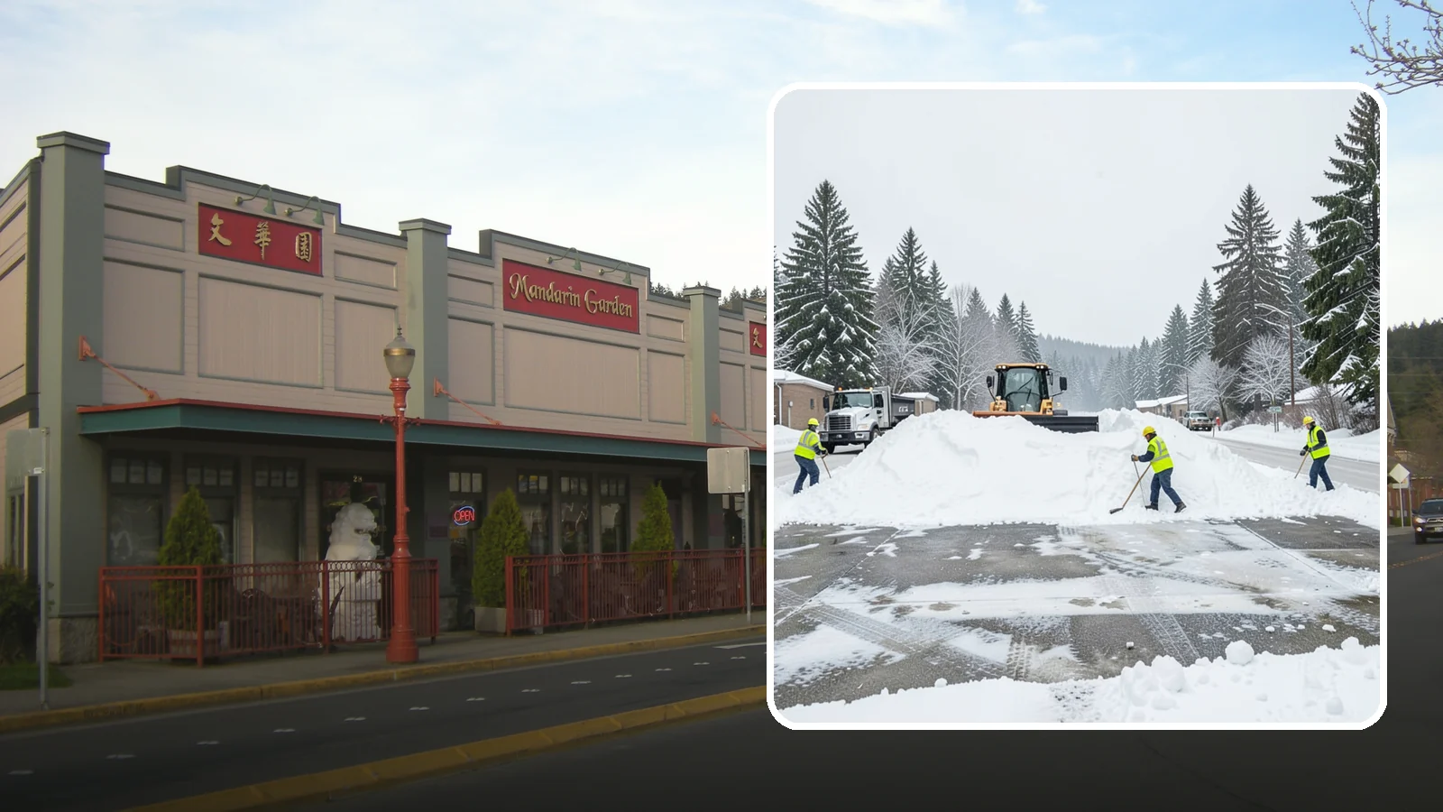 Snow Berm Removal in Issaquah, King County, WA - We remove the hard snow berms left along lot edges, curbs, and entrances by repeated plowing.
