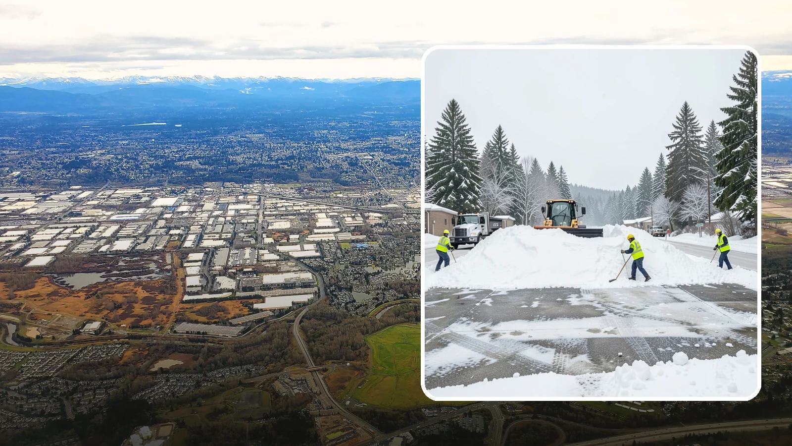 Snow Berm Removal in Kent, King County, WA - We remove the hard snow berms left along lot edges, curbs, and entrances by repeated plowing.