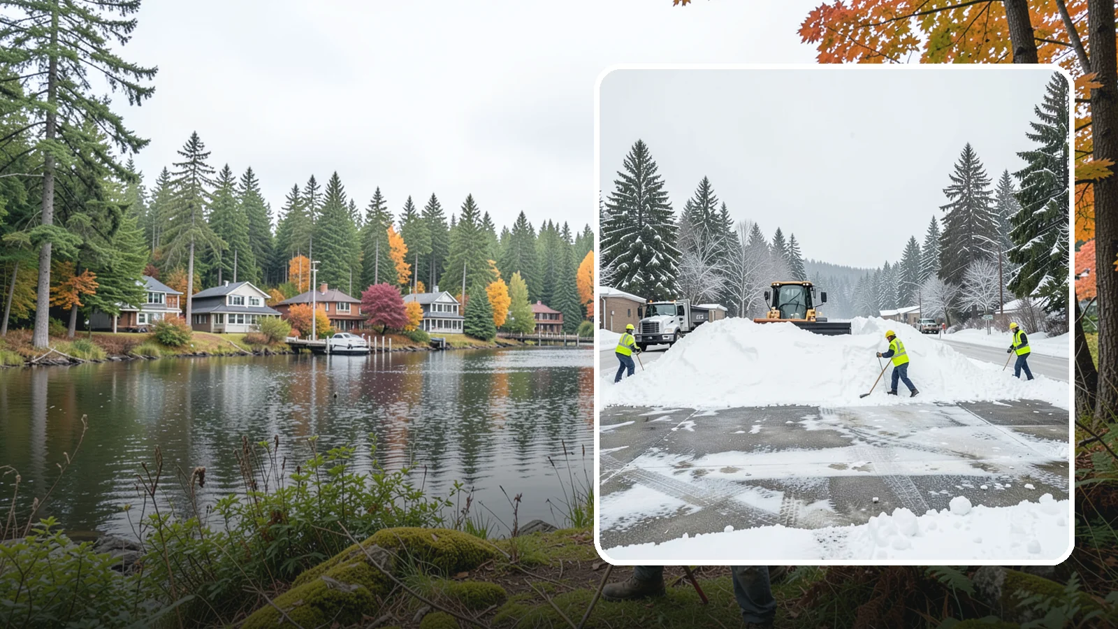 Snow Berm Removal in La Conner, Skagit County, WA - We remove the hard snow berms left along lot edges, curbs, and entrances by repeated plowing.