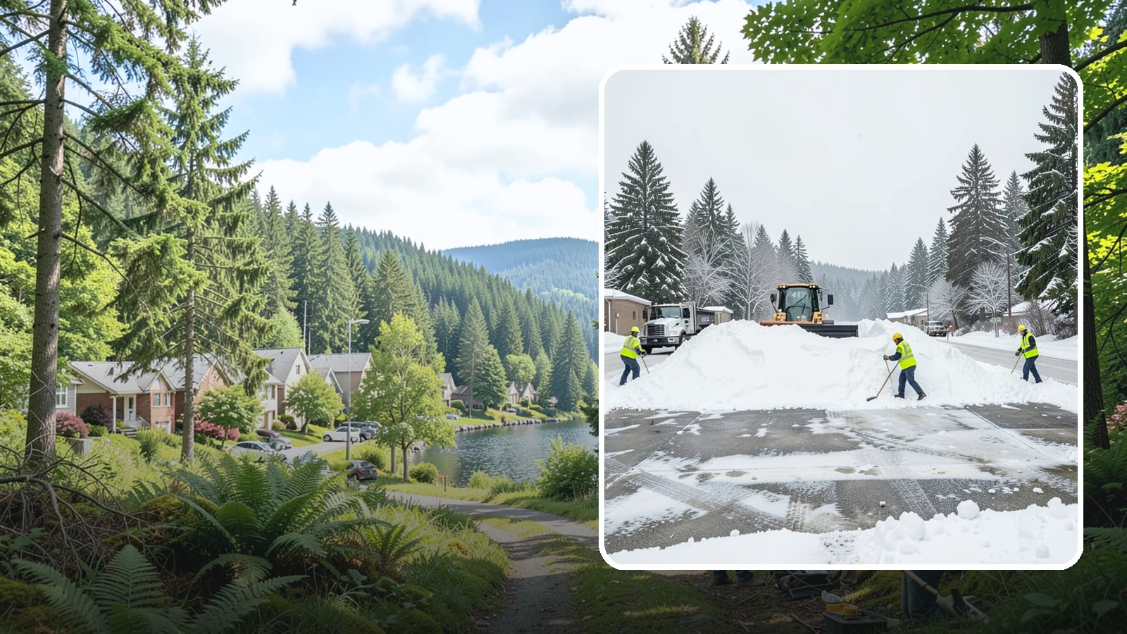 Snow Berm Removal in Lake Forest Park, King County, WA - We remove the hard snow berms left along lot edges, curbs, and entrances by repeated plowing.