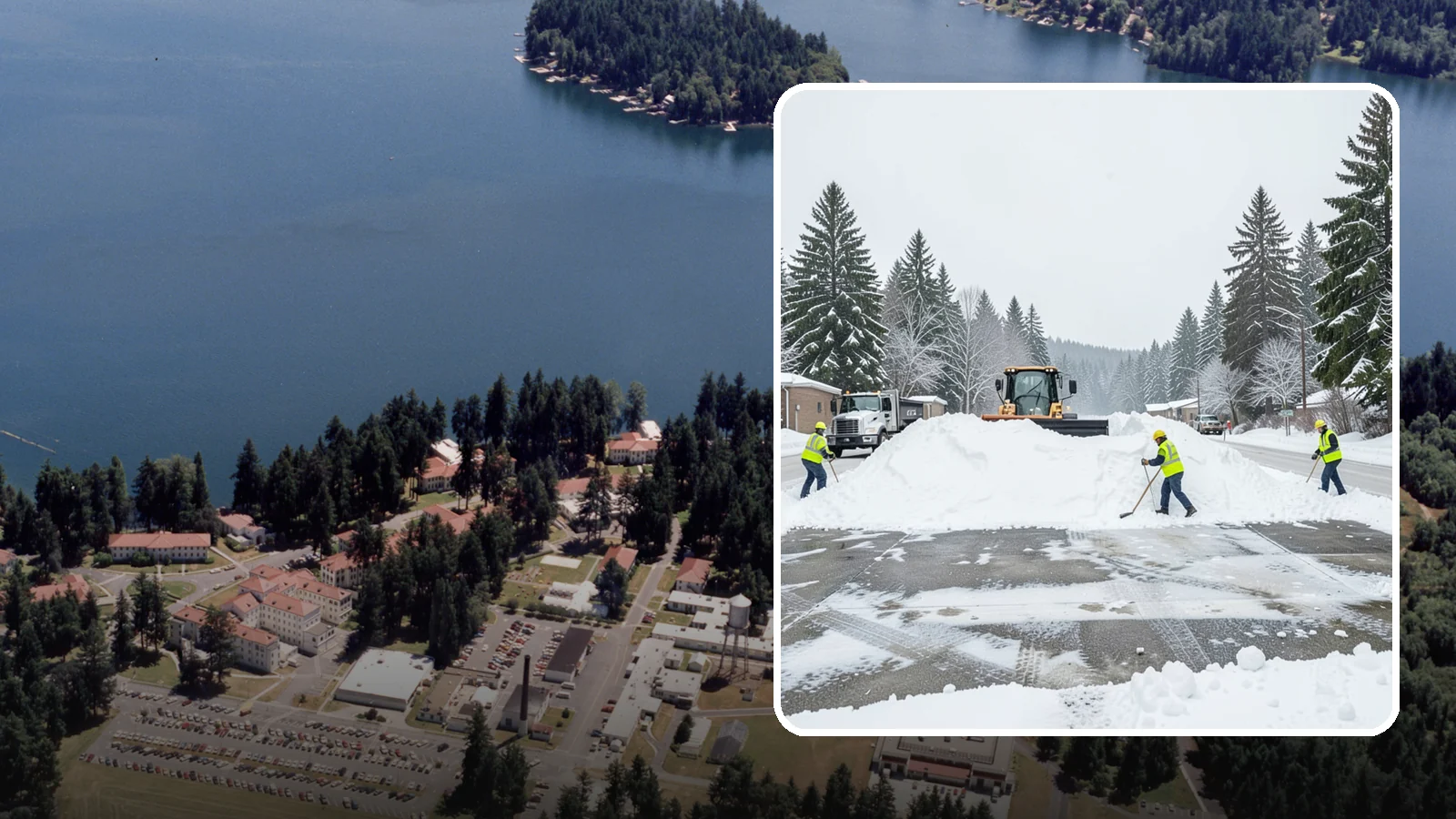 Snow Berm Removal in Lakewood, Pierce County, WA - We remove the hard snow berms left along lot edges, curbs, and entrances by repeated plowing.
