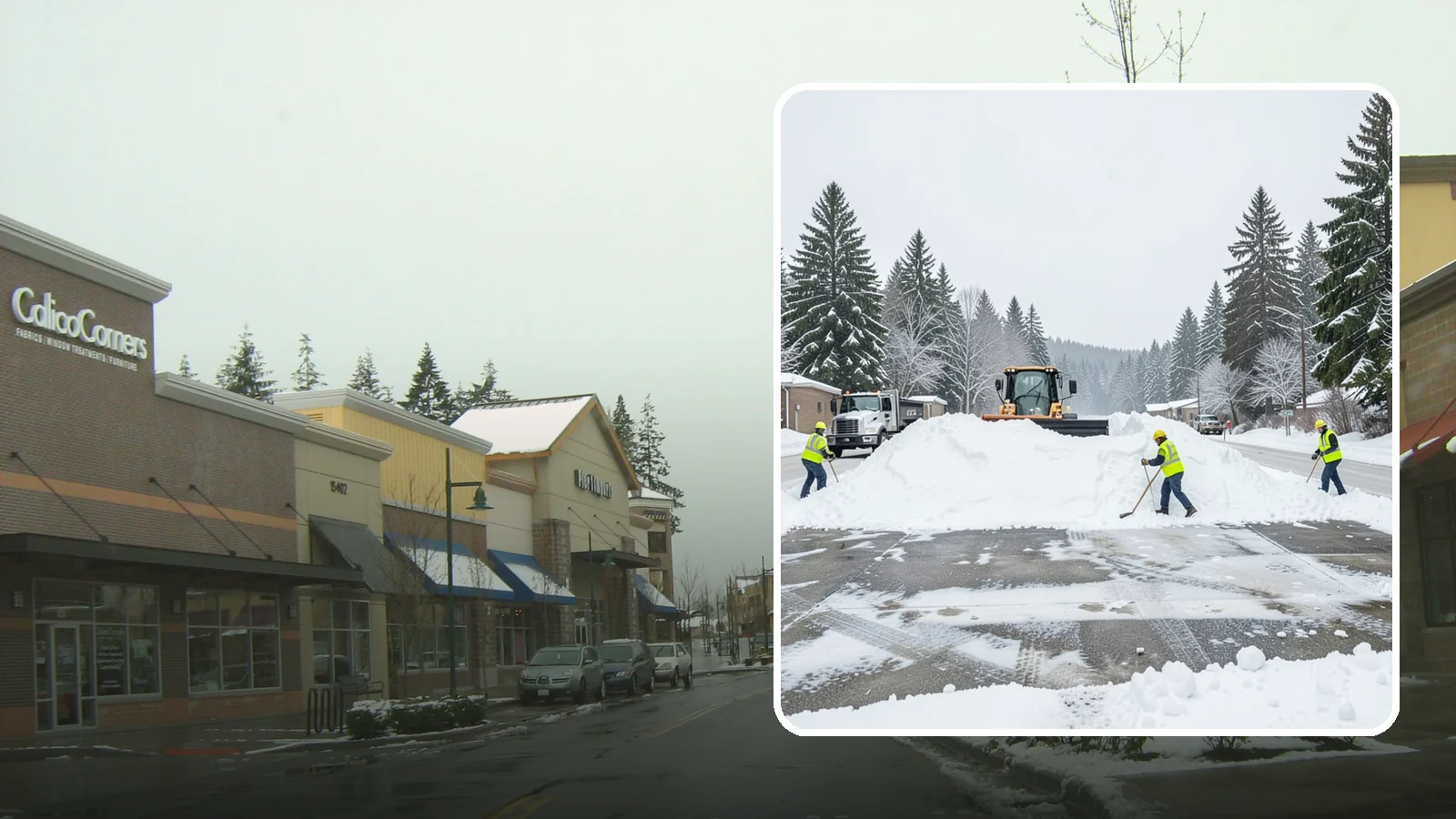 Snow Berm Removal in Mill Creek, Snohomish County, WA - We remove the hard snow berms left along lot edges, curbs, and entrances by repeated plowing.