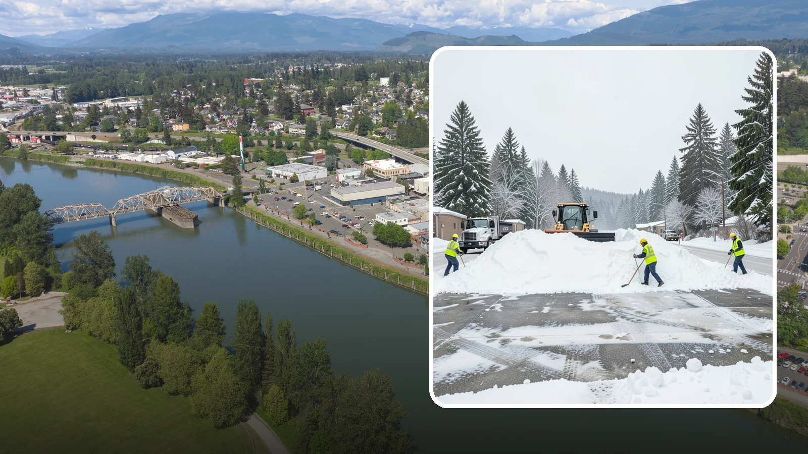 Snow Berm Removal in Mount Vernon, Skagit County, WA - We remove the hard snow berms left along lot edges, curbs, and entrances by repeated plowing.