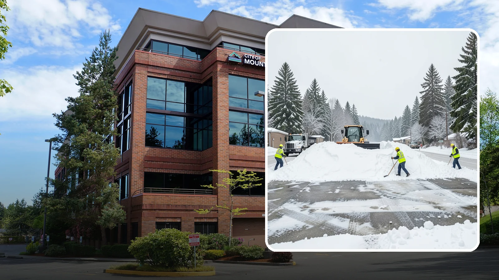 Snow Berm Removal in Mountlake Terrace, Snohomish County, WA - We remove the hard snow berms left along lot edges, curbs, and entrances by repeated plowing.