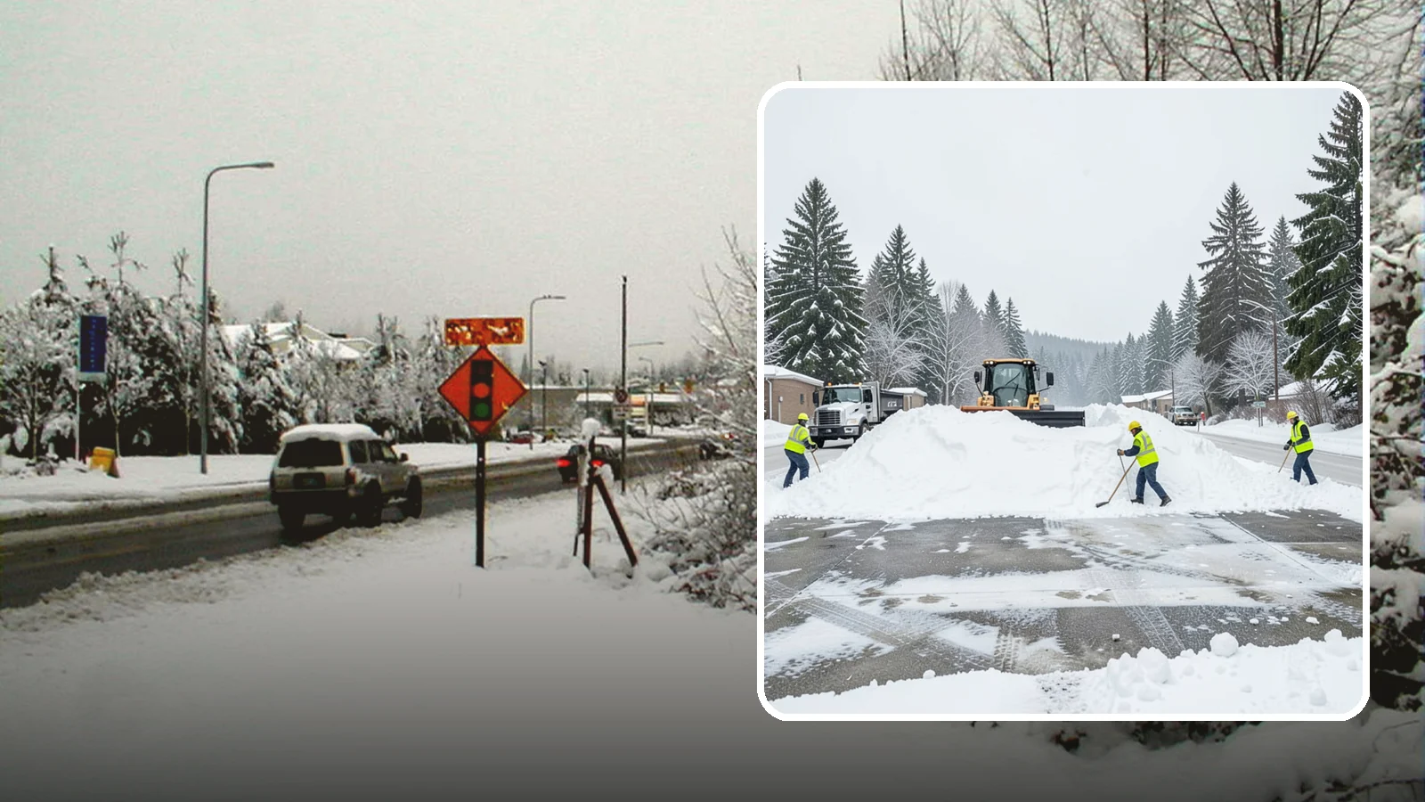 Snow Berm Removal in Newcastle, King County, WA - We remove the hard snow berms left along lot edges, curbs, and entrances by repeated plowing.