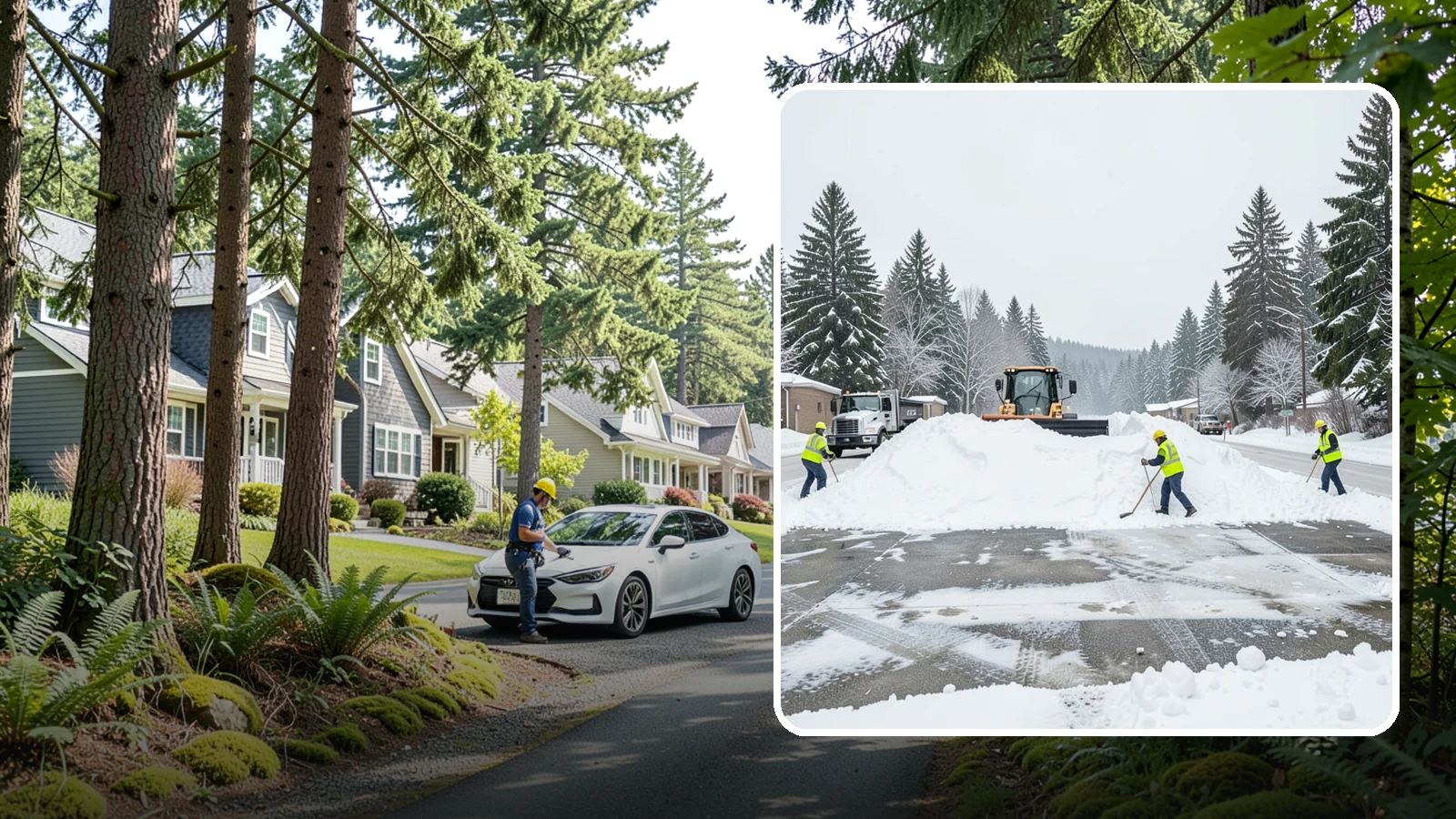 Snow Berm Removal in Normandy Park, King County, WA - We remove the hard snow berms left along lot edges, curbs, and entrances by repeated plowing.