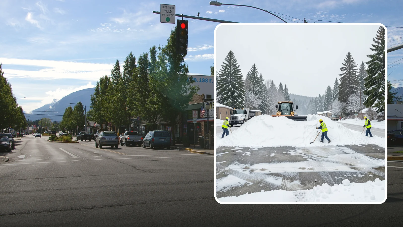 Snow Berm Removal in North Bend, King County, WA - We remove the hard snow berms left along lot edges, curbs, and entrances by repeated plowing.