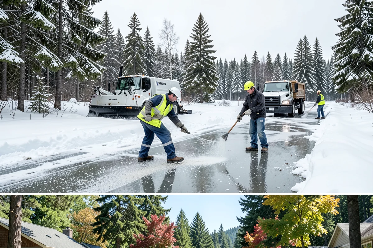 Snow Berm Removal in Orting, Pierce County, WA - Snow berm removal is needed later in winter once repeated plowing has compacted edge piles into hardened ridges.