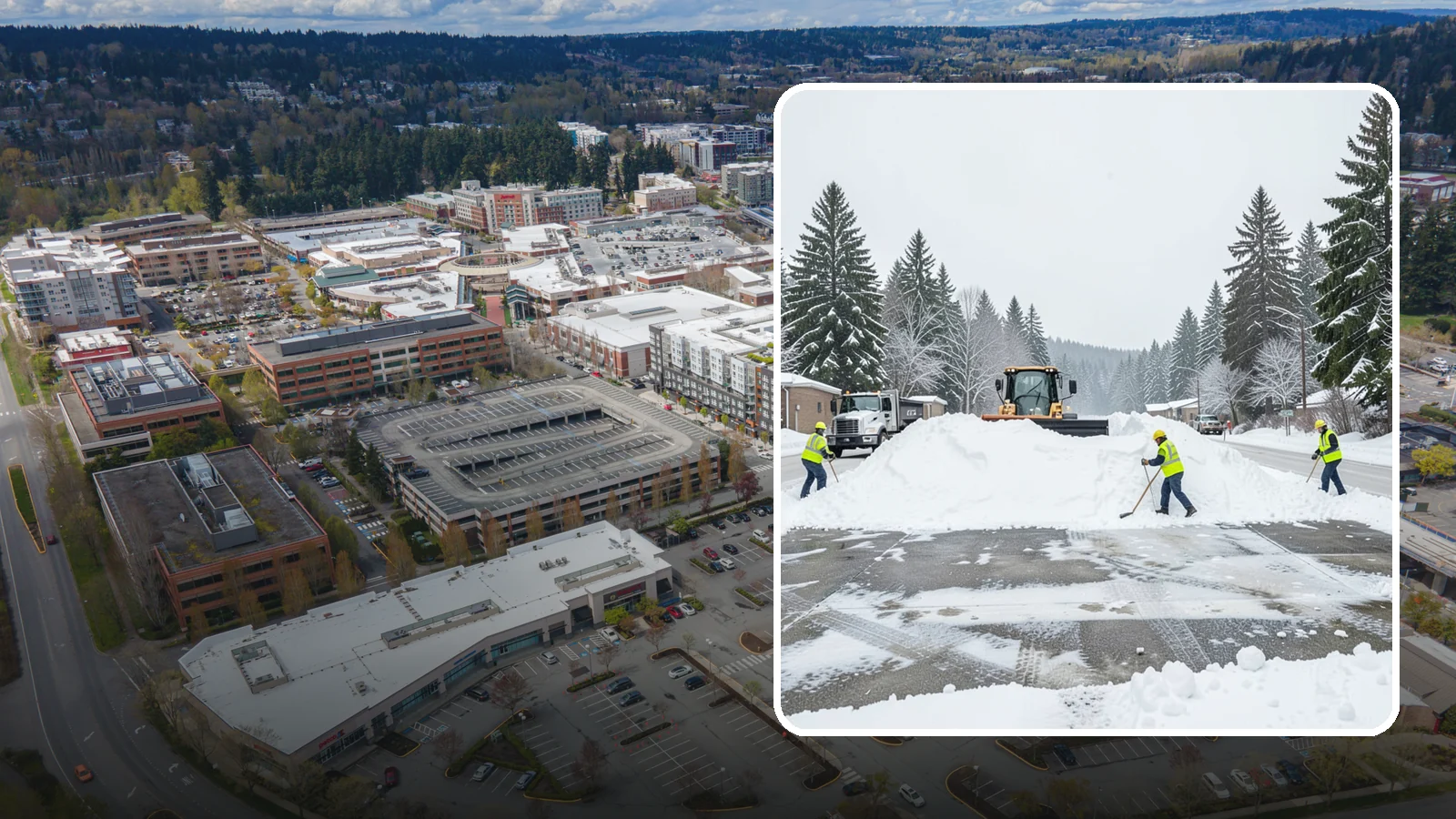 Snow Berm Removal in Redmond, King County, WA - We remove the hard snow berms left along lot edges, curbs, and entrances by repeated plowing.