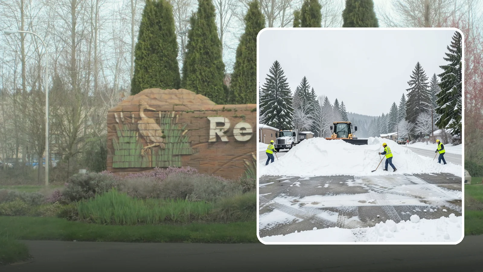 Snow Berm Removal in Renton, King County, WA - We remove the hard snow berms left along lot edges, curbs, and entrances by repeated plowing.