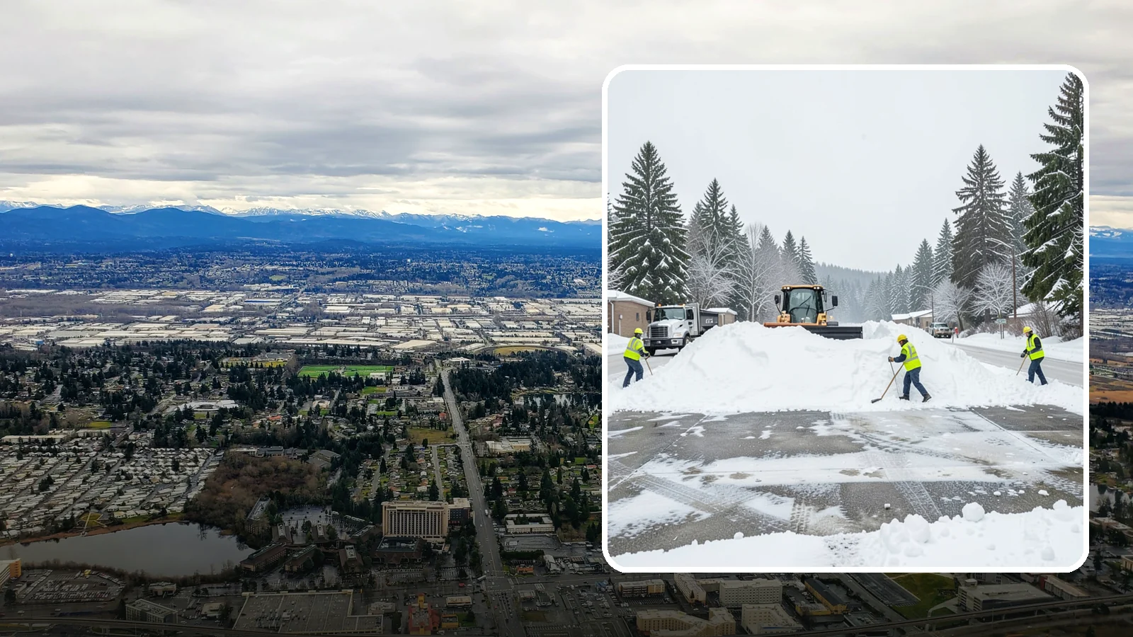 Snow Berm Removal in SeaTac, King County, WA - We remove the hard snow berms left along lot edges, curbs, and entrances by repeated plowing.