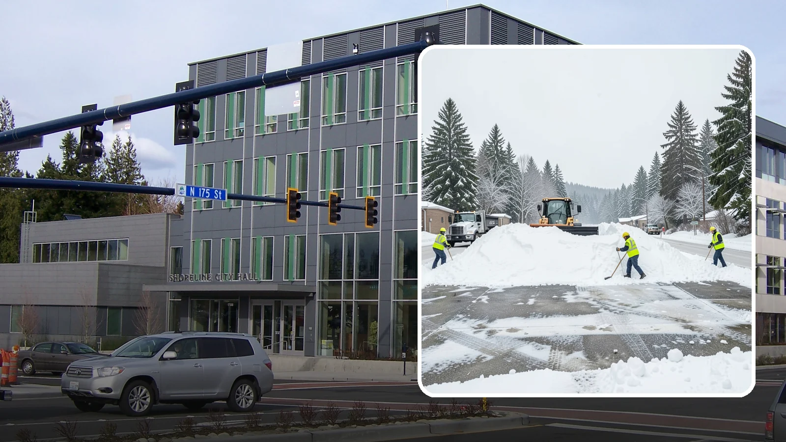 Snow Berm Removal in Shoreline, King County, WA - We remove the hard snow berms left along lot edges, curbs, and entrances by repeated plowing.