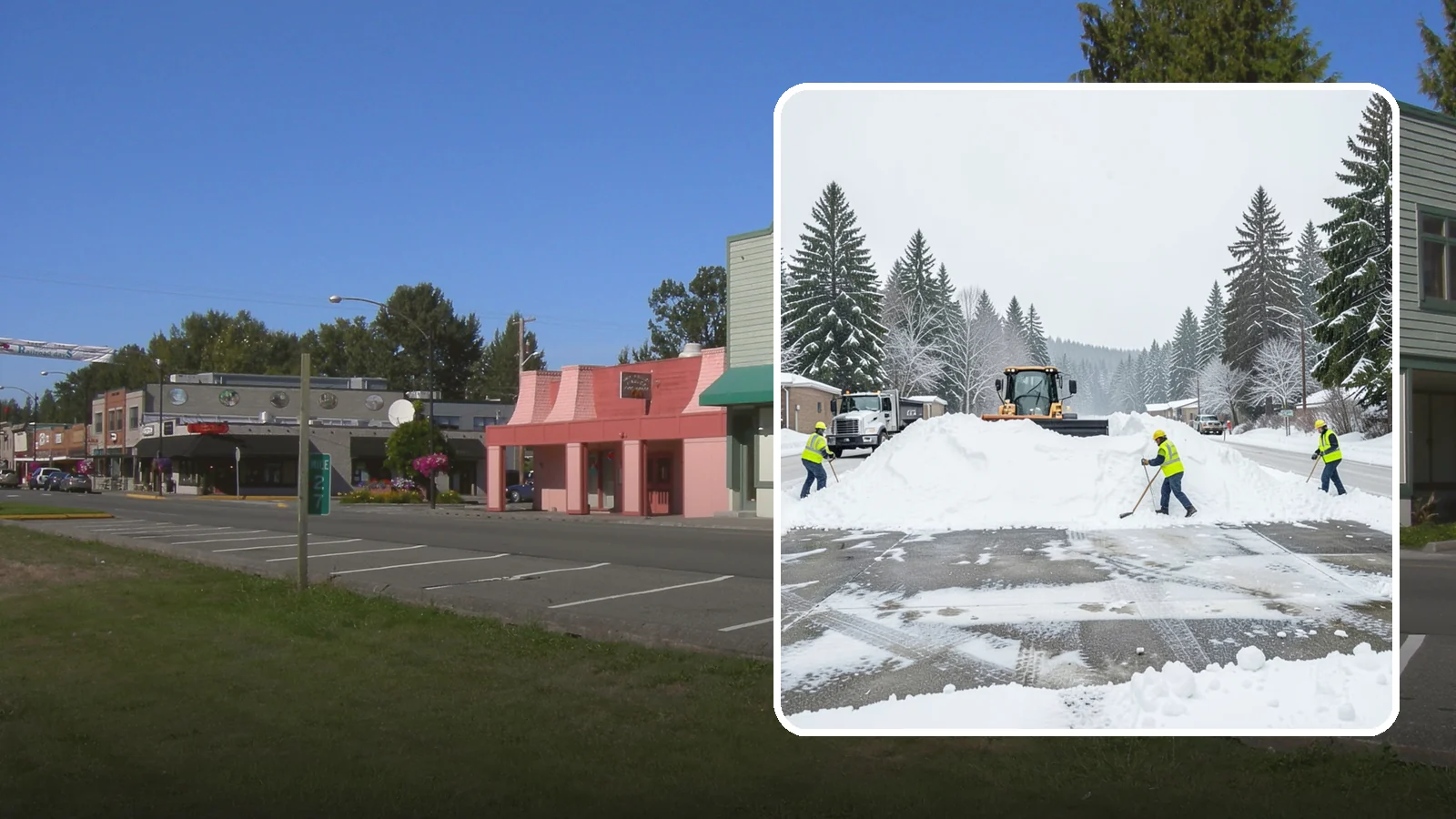 Snow Berm Removal in Snoqualmie, King County, WA - We remove the hard snow berms left along lot edges, curbs, and entrances by repeated plowing.