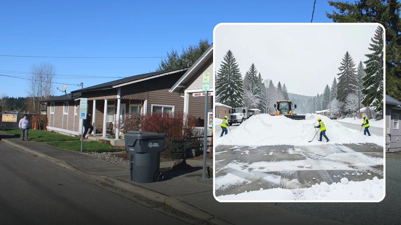 Snow Berm Removal in South Prairie, Pierce County, WA - We remove the hard snow berms left along lot edges, curbs, and entrances by repeated plowing.