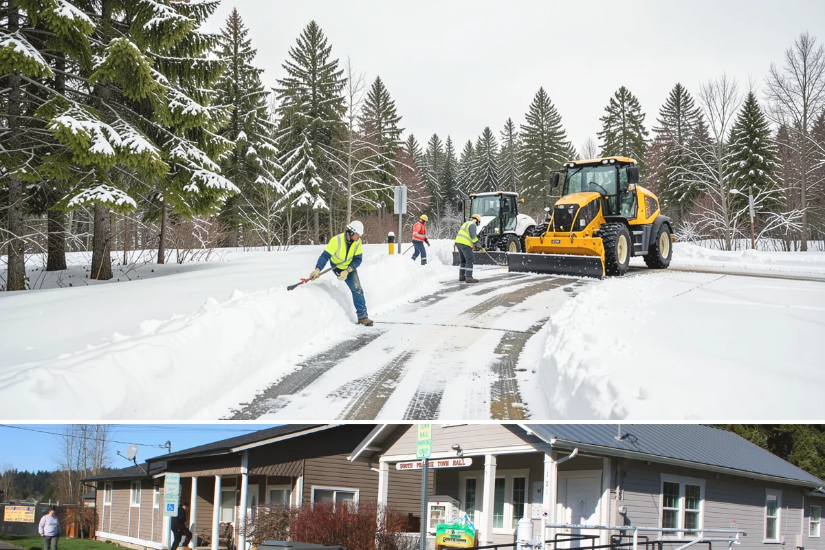 Snow Berm Removal in South Prairie, Pierce County, WA - Snow berm removal is needed later in winter once repeated plowing has compacted edge piles into hardened ridges.