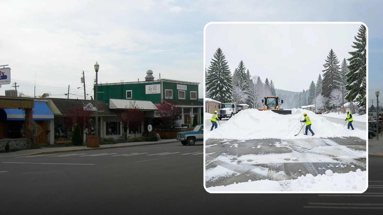 Snow Berm Removal in Stanwood, Snohomish County, WA - We remove the hard snow berms left along lot edges, curbs, and entrances by repeated plowing.