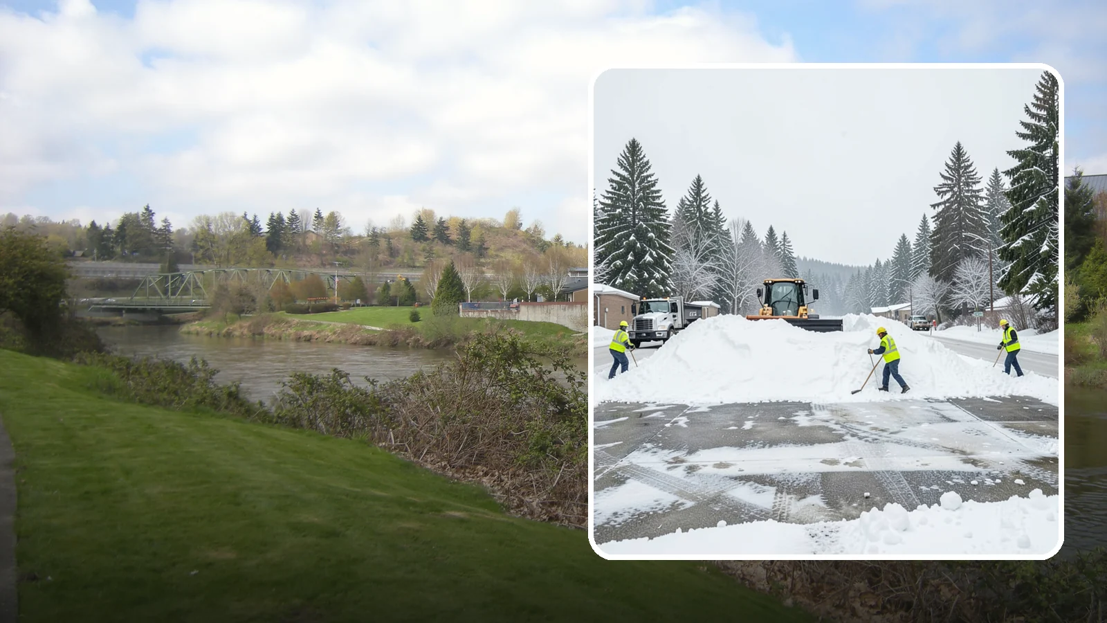 Snow Berm Removal in Tukwila, King County, WA - We remove the hard snow berms left along lot edges, curbs, and entrances by repeated plowing.