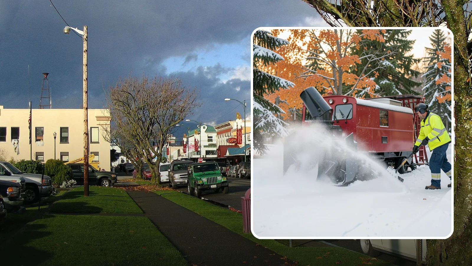 Snow Blower Service in Arlington, Snohomish County, WA - Our commercial snow blowers throw snow well clear of walkways, drives, and entries for a clean finish.