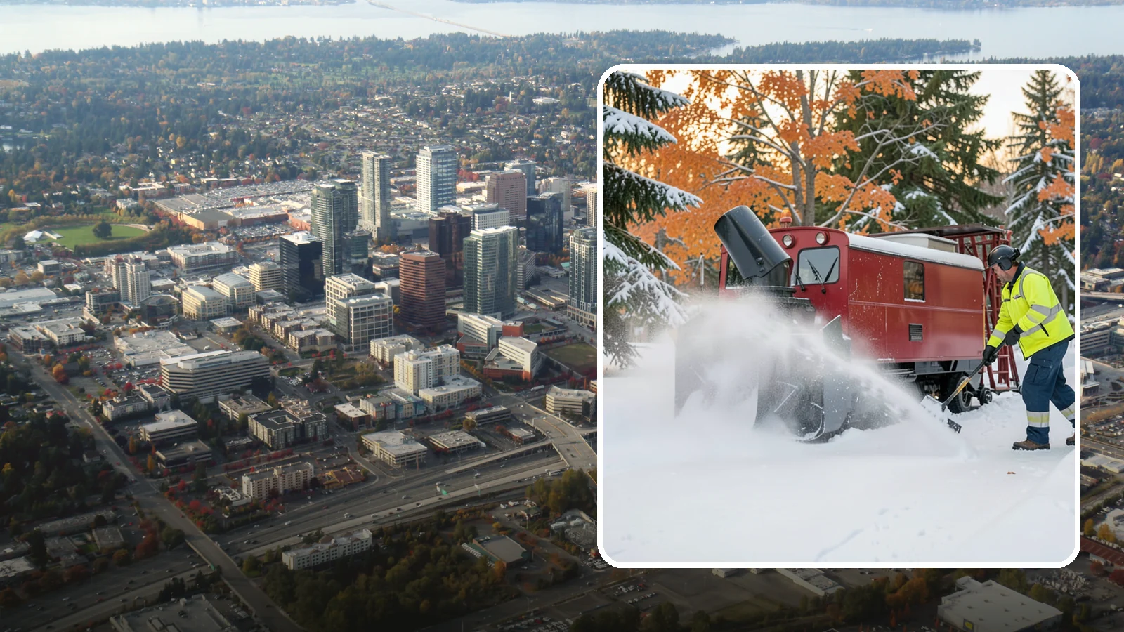 Snow Blower Service in Bellevue, King County, WA - Our commercial snow blowers throw snow well clear of walkways, drives, and entries for a clean finish.