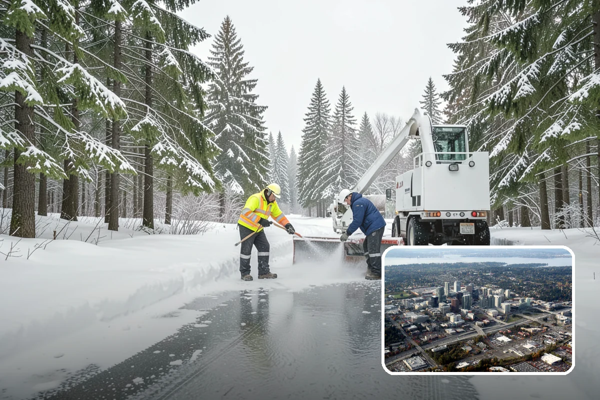 Snow Blower Service in Bellevue, King County, WA - Snow cast clear of the surface, not piled