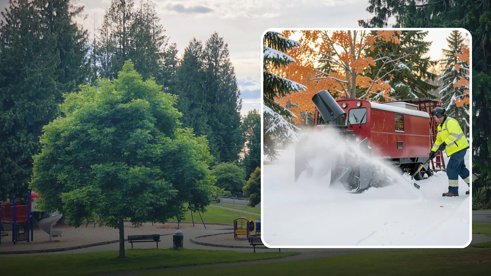 Snow Blower Service in Bonney Lake, Pierce County, WA - Our commercial snow blowers throw snow well clear of walkways, drives, and entries for a clean finish.