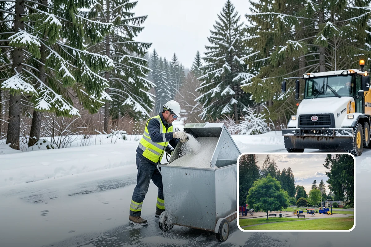 Snow Blower Service in Bonney Lake, Pierce County, WA - Snow cast clear of the surface, not piled