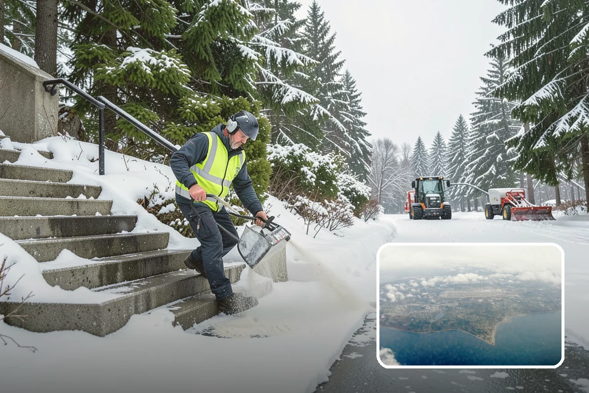 Snow Blower Service in Burien, King County, WA - Snow cast clear of the surface, not piled