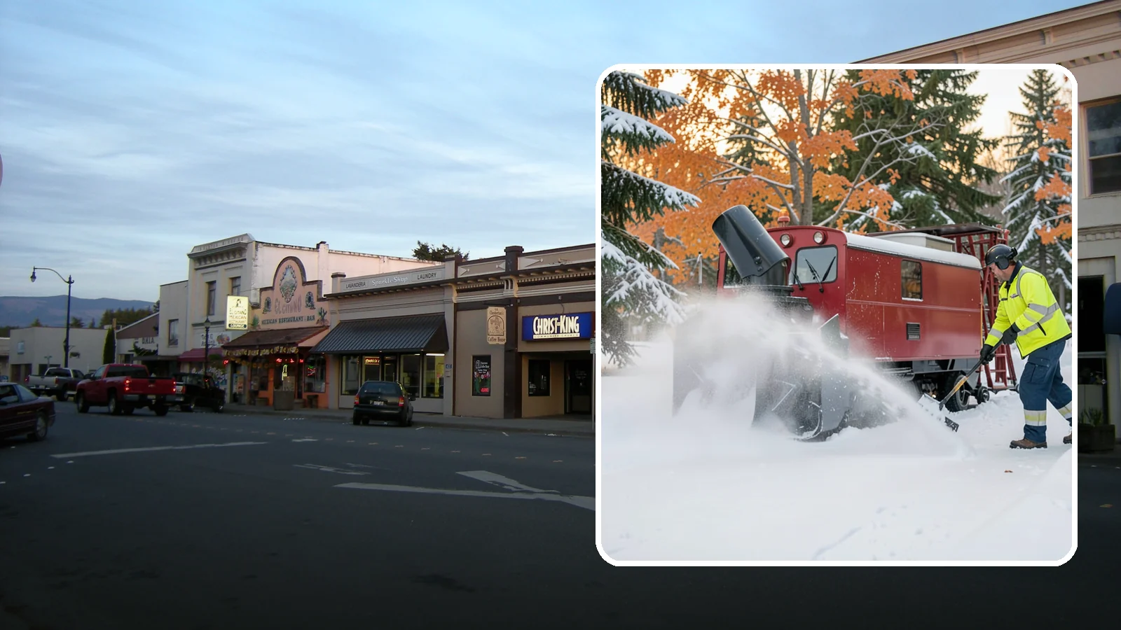 Snow Blower Service in Burlington, Skagit County, WA - Our commercial snow blowers throw snow well clear of walkways, drives, and entries for a clean finish.