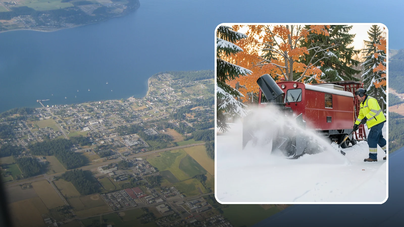 Snow Blower Service in Coupeville, Island County, WA - Our commercial snow blowers throw snow well clear of walkways, drives, and entries for a clean finish.