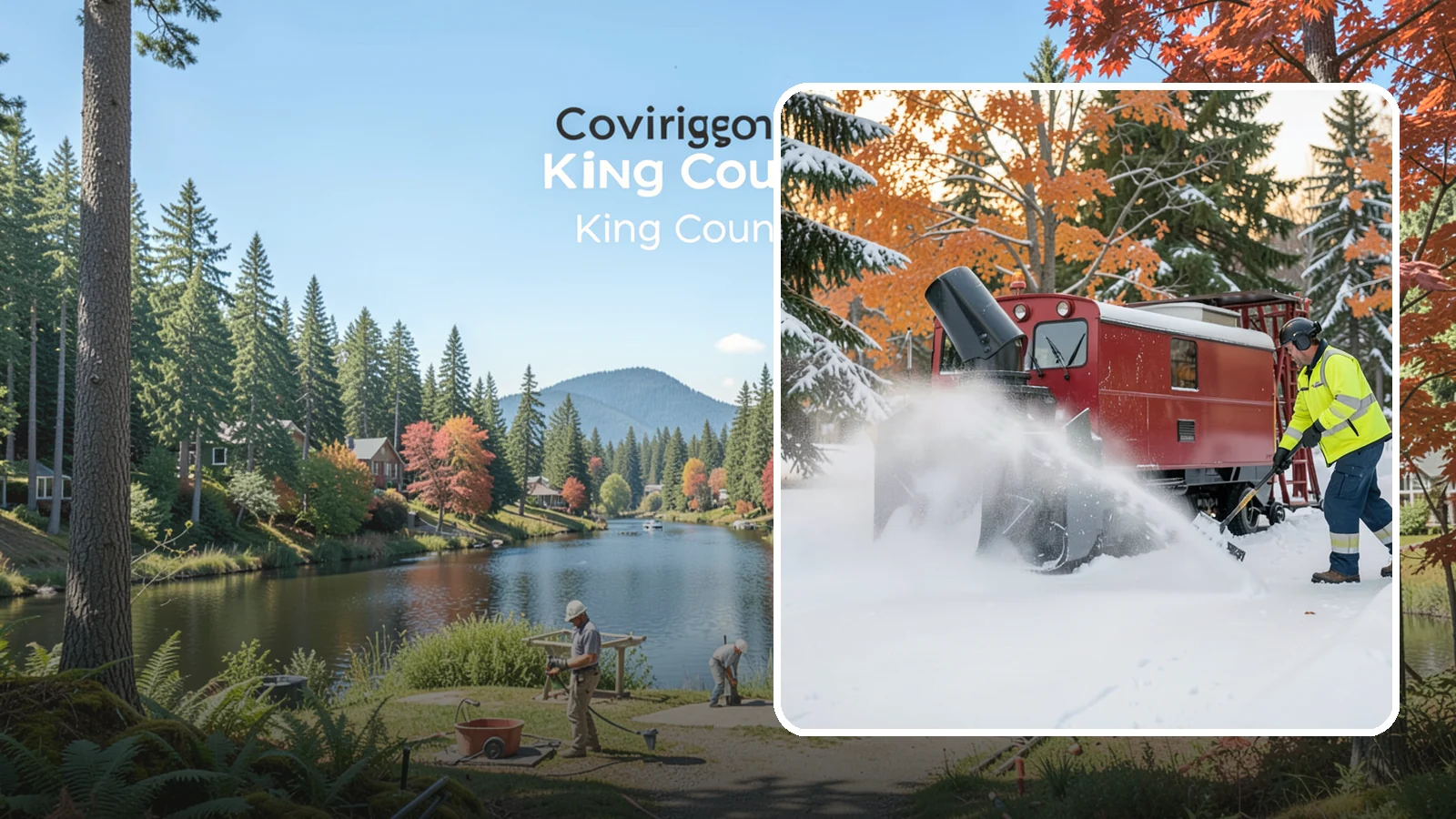 Snow Blower Service in Covington, King County, WA - Our commercial snow blowers throw snow well clear of walkways, drives, and entries for a clean finish.