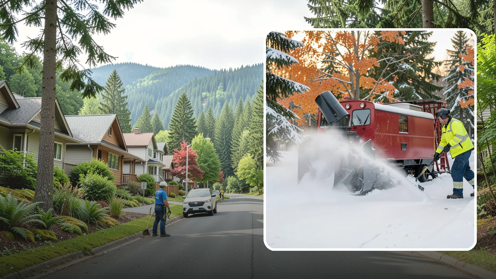 Snow Blower Service in Darrington, Snohomish County, WA - Our commercial snow blowers throw snow well clear of walkways, drives, and entries for a clean finish.
