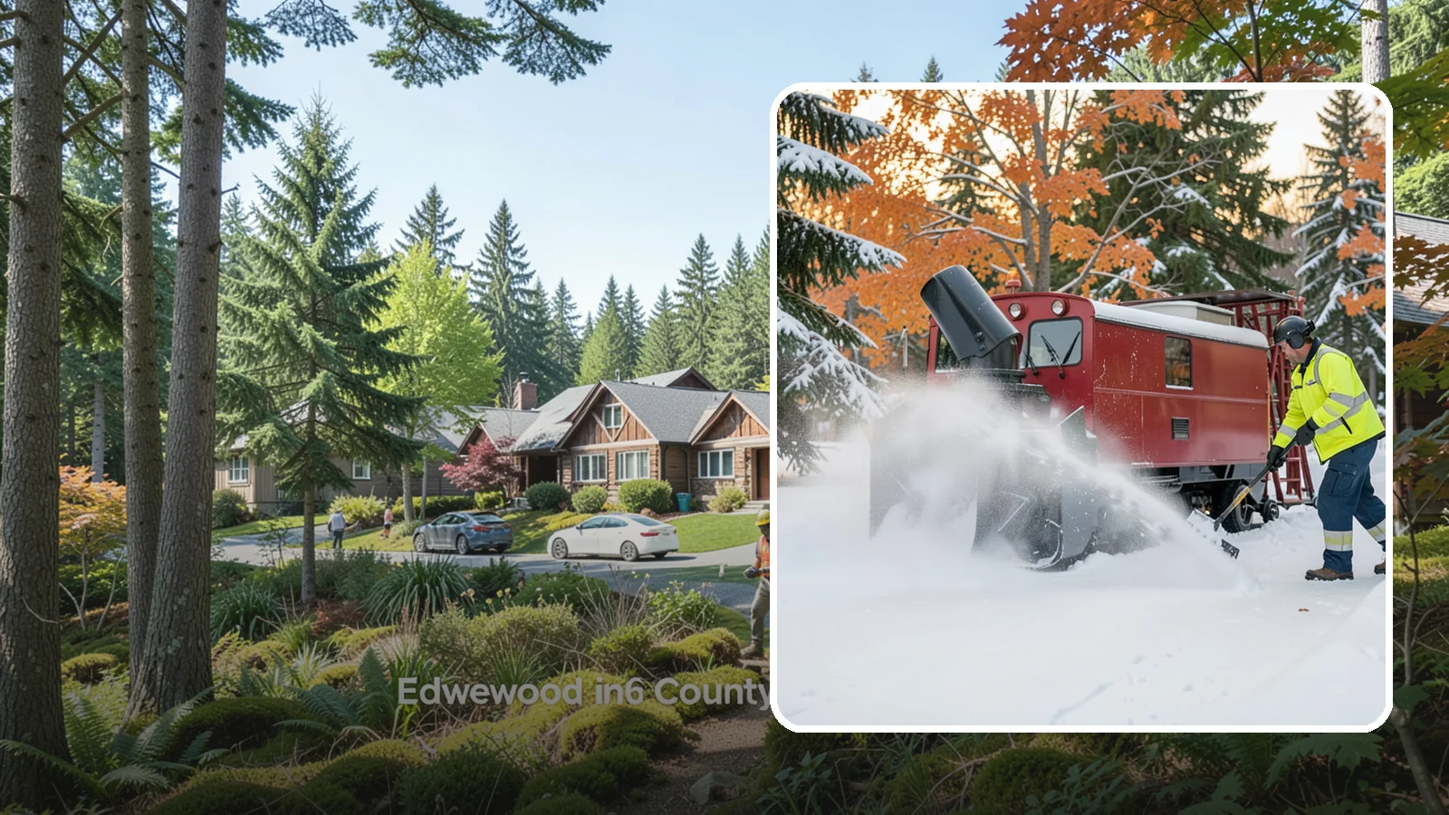 Snow Blower Service in Edgewood, Pierce County, WA - Our commercial snow blowers throw snow well clear of walkways, drives, and entries for a clean finish.