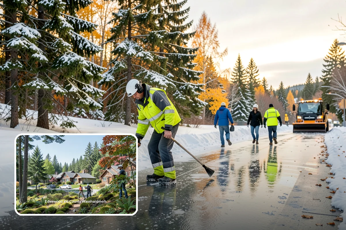 Snow Blower Service in Edgewood, Pierce County, WA - Snow cast clear of the surface, not piled