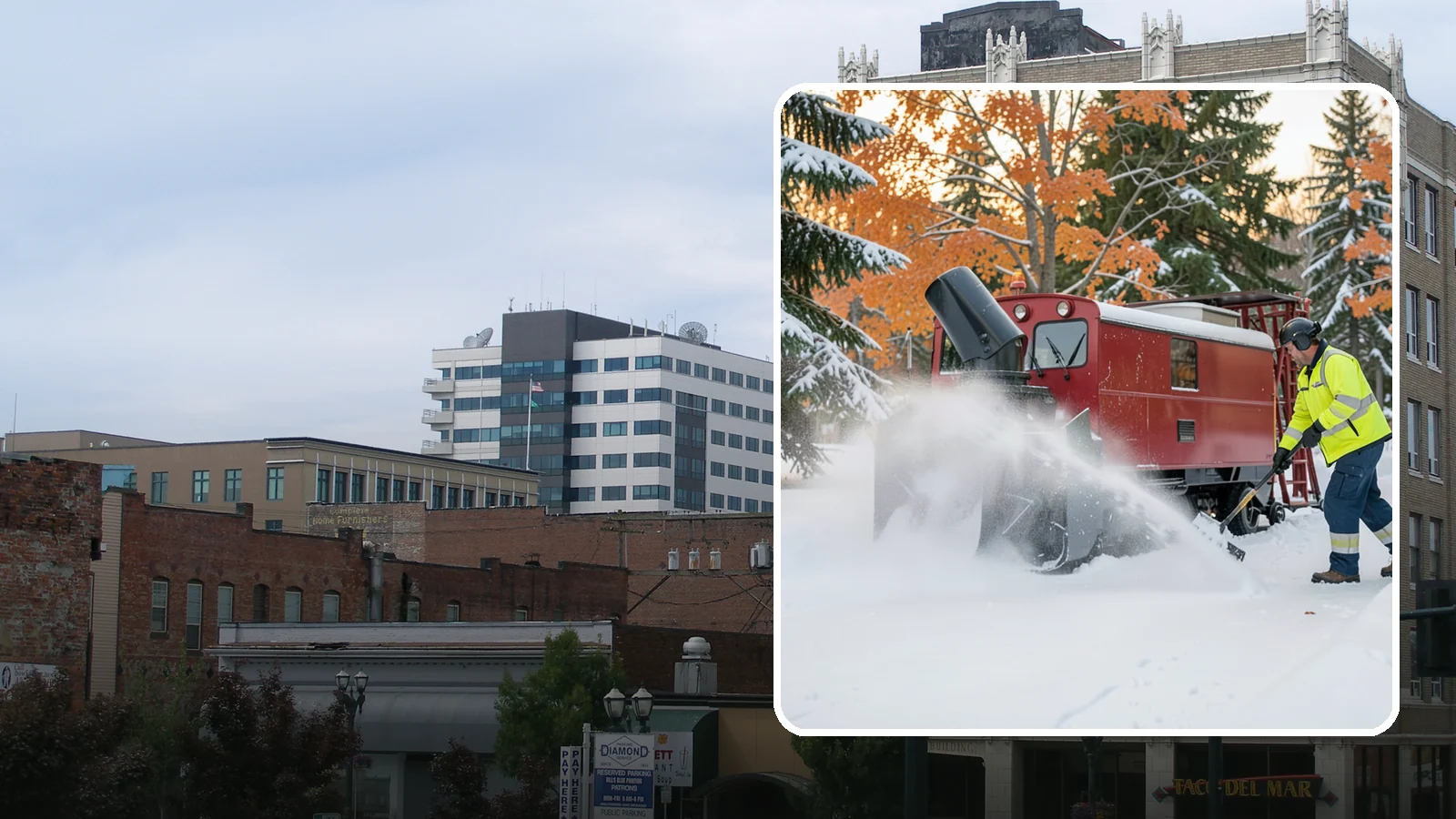 Snow Blower Service in Everett, Snohomish County, WA - Our commercial snow blowers throw snow well clear of walkways, drives, and entries for a clean finish.