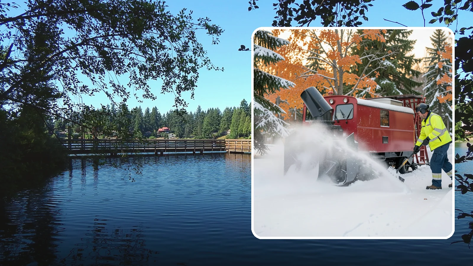 Snow Blower Service in Federal Way, King County, WA - Our commercial snow blowers throw snow well clear of walkways, drives, and entries for a clean finish.