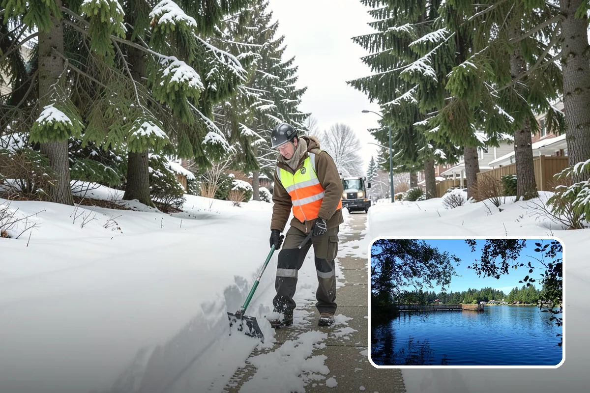 Snow Blower Service in Federal Way, King County, WA - Snow cast clear of the surface, not piled