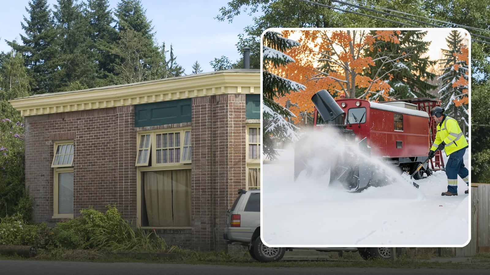 Snow Blower Service in Hamilton, Skagit County, WA - Our commercial snow blowers throw snow well clear of walkways, drives, and entries for a clean finish.